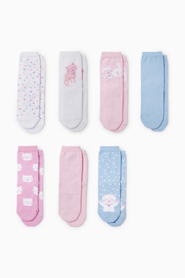 Kinder Mädchen - Multipack 7er - Katze - Socken mit Motiv - rosa