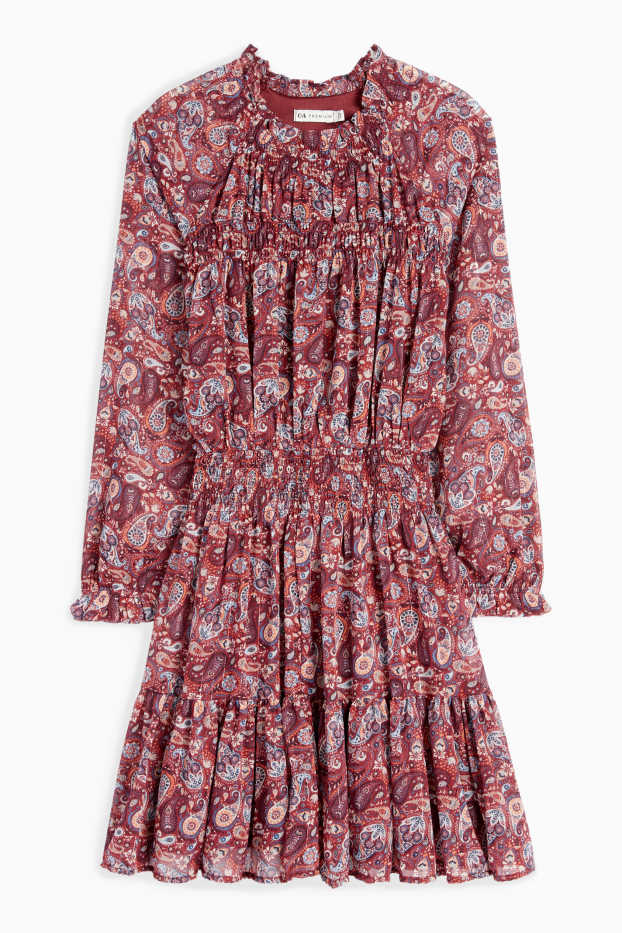 Kinder Mädchen - Kleid - gemustert - gesmokt - bordeaux