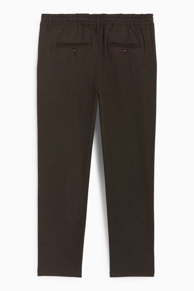 Men - Chinos - tapered fit - textured - dark brown