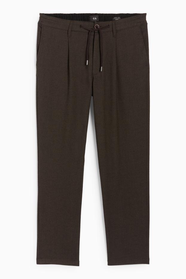 Men - Chinos - tapered fit - textured - dark brown