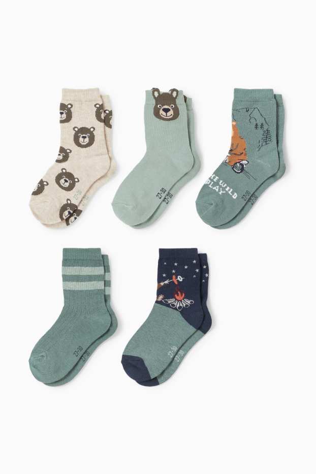 Kinder Jungen - Multipack 5er - Bär - Socken mit Motiv - grün