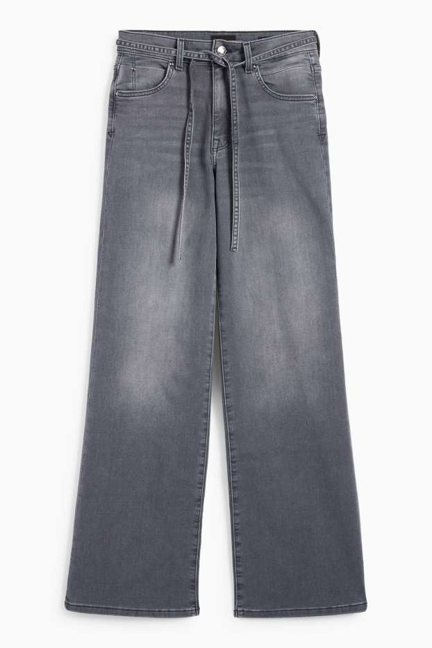 Damen - Wide Leg Jeans - Mid Waist - jeansgrau