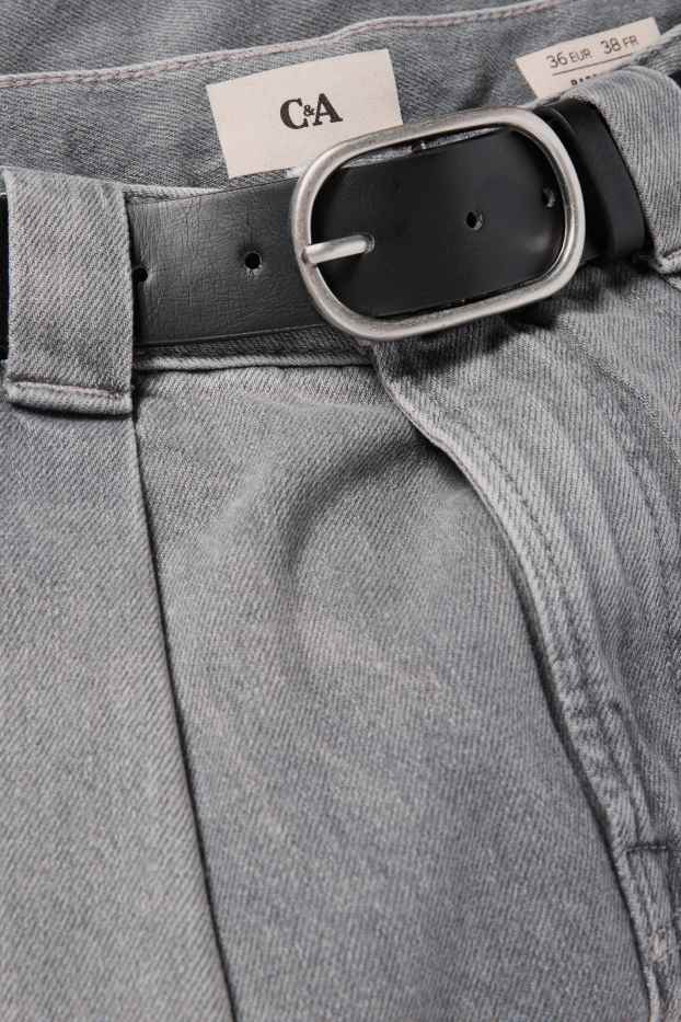 Dames - Barrel jeans met riem - high waist - jeanslichtgrijs