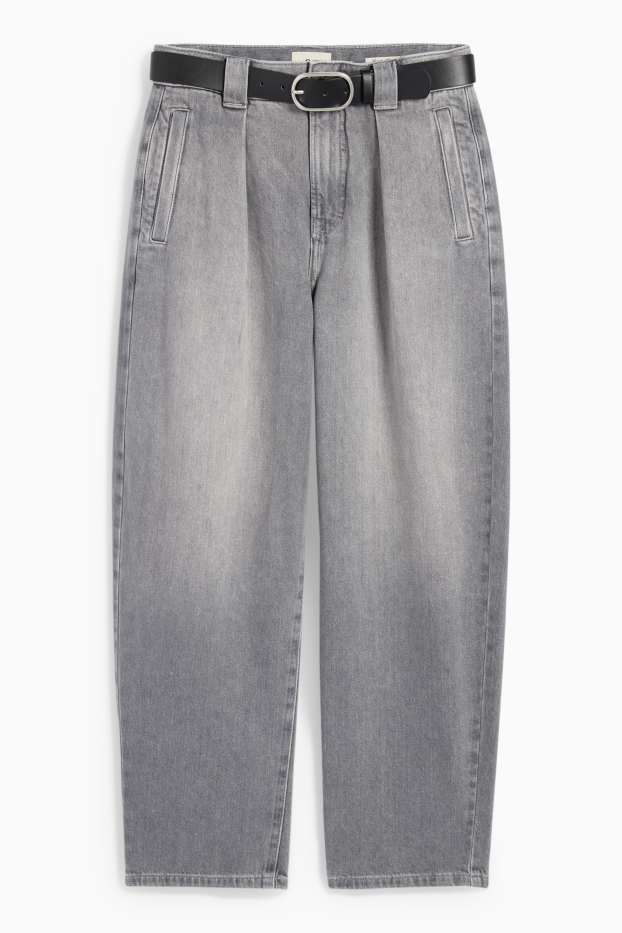 Dames - Barrel jeans met riem - high waist - jeanslichtgrijs