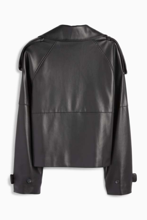 Mujer - Gabardina crop - polipiel - negro