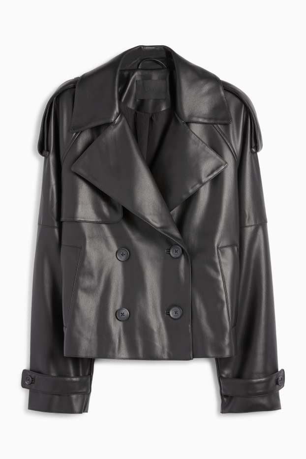 Mujer - Gabardina crop - polipiel - negro