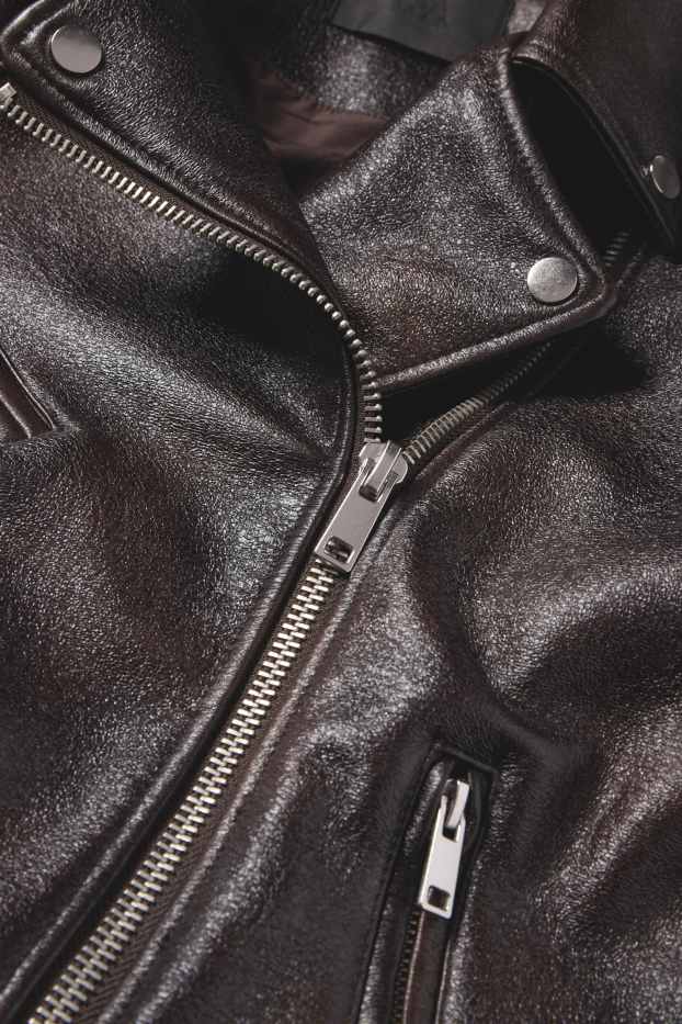 Damen - Bikerjacke - Lederimitat - dunkelbraun