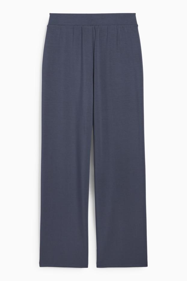 Femei - Pantaloni din jerseu - talie medie - straight fit - albastru melanj