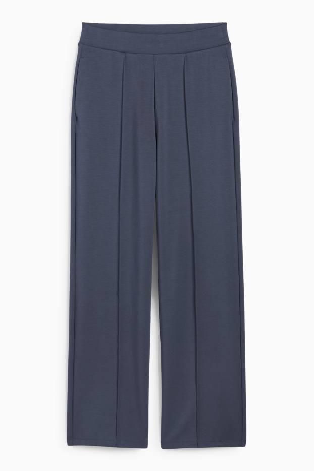 Femei - Pantaloni din jerseu - talie medie - straight fit - albastru melanj