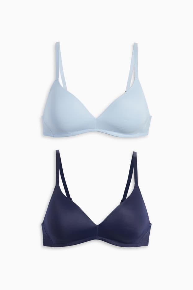 Donna - Confezione da 2 - reggiseno senza ferretti - imbottito - blu