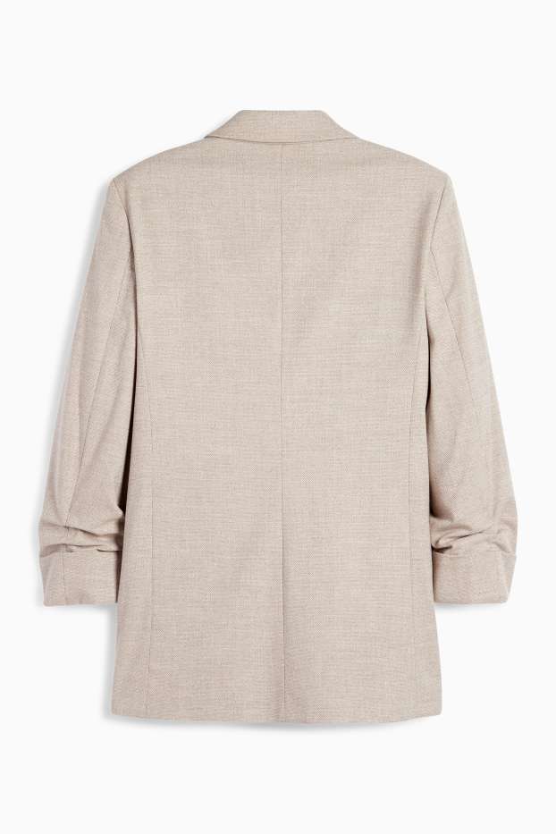 Women - Long blazer - regular fit - textured - beige