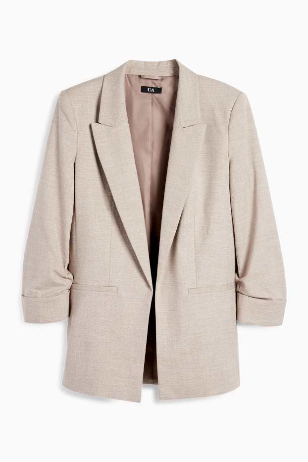 Women - Long blazer - regular fit - textured - beige