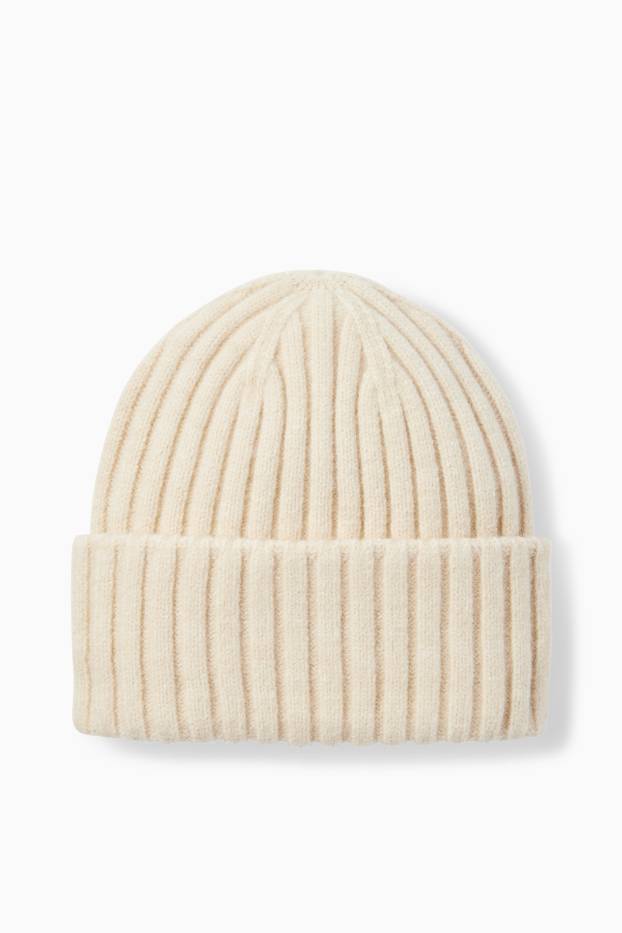 Femmes - Béret en maille - finition côtelée - blanc crème