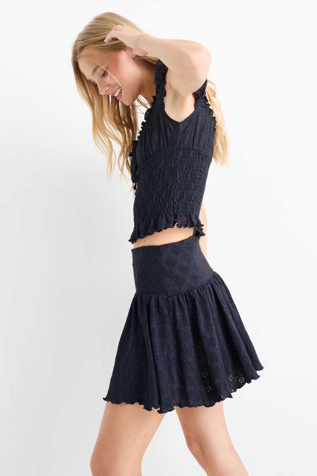 Donna - Gonna - tessuto tramato - blu scuro