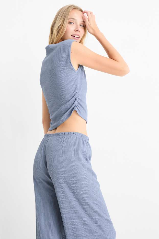 Damen - Crop Top - strukturiert - hellblau