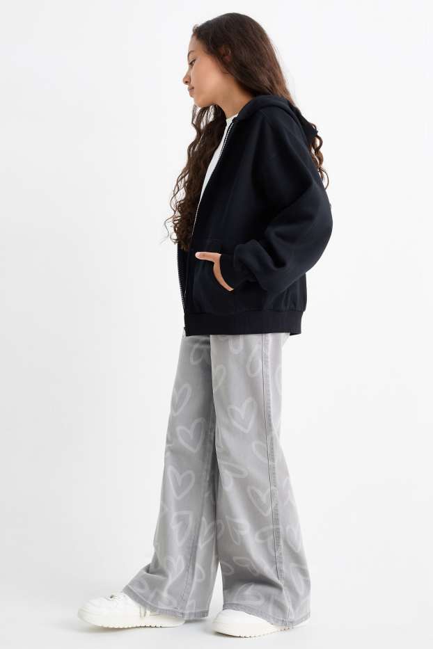 Kinder Mädchen - Herz - Wide Leg Jeans - helljeansgrau