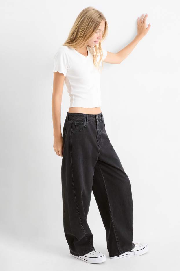 Dames - Balloon jeans - mid waist - jeansdonkergrijs