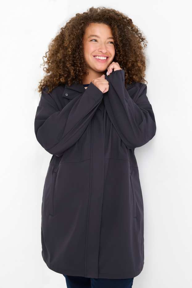 Dames - Softshellmantel met capuchon - waterafstotend - 4 Way Stretch - donkerblauw