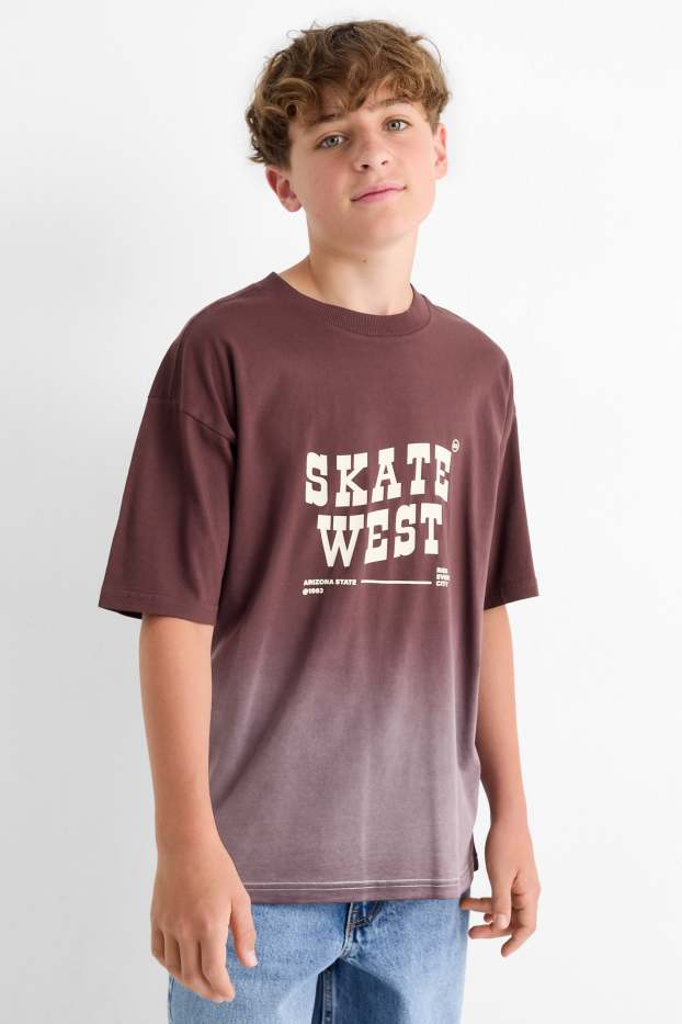 Kinder Buben - Skater - Kurzarmshirt - gemustert - dunkelbraun