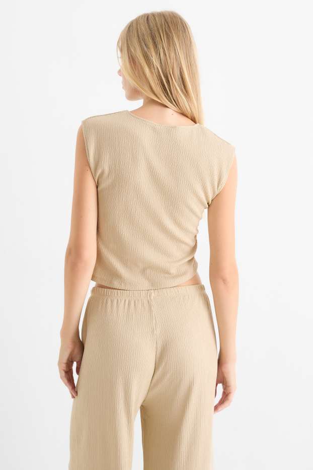 Women - Cropped top - textured - beige