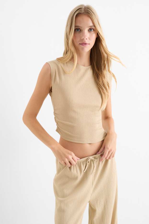 Women - Cropped top - textured - beige