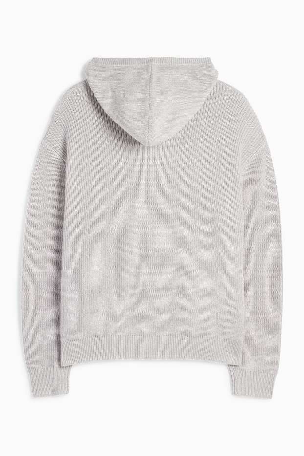 Men - Cardigan with hood - ribbed - light gray