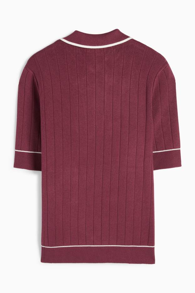 Women - Knitted jumper - short sleeve - ribbed - purple