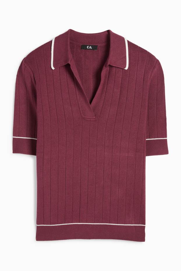 Women - Knitted jumper - short sleeve - ribbed - purple