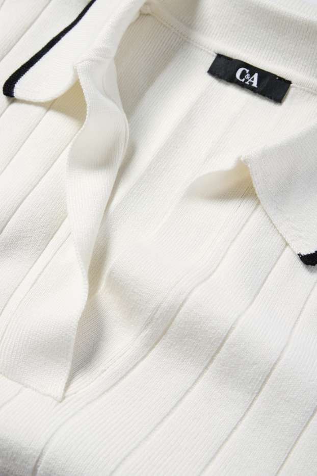 Women - Knitted jumper - short sleeve - ribbed - white