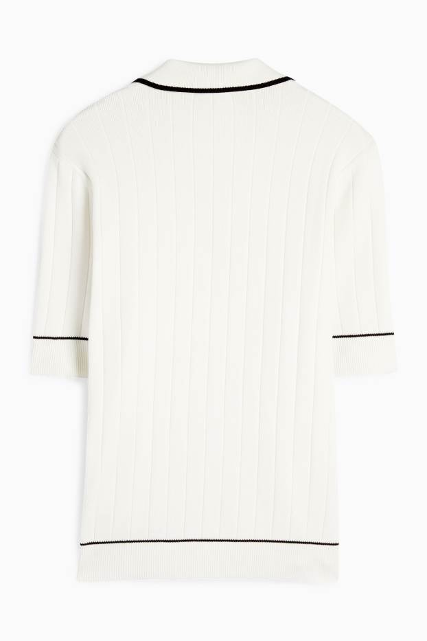 Women - Knitted jumper - short sleeve - ribbed - white