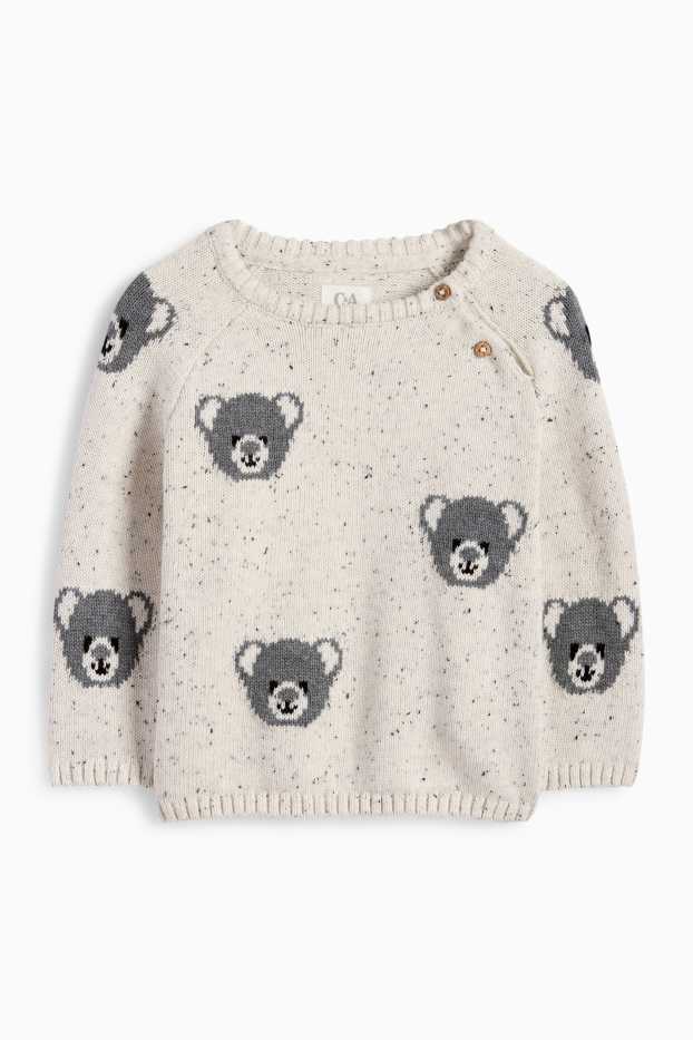 Unisex - Niedźwiadki - sweter niemowlęcy - kremowobiały