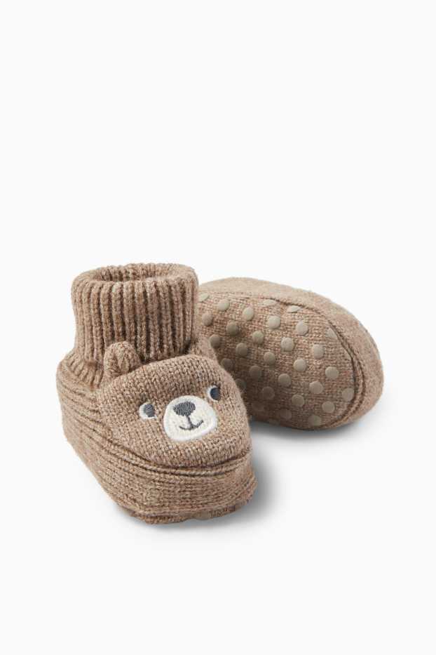 Unisex - Bärchen - Baby-Krabbelschuhe - braun