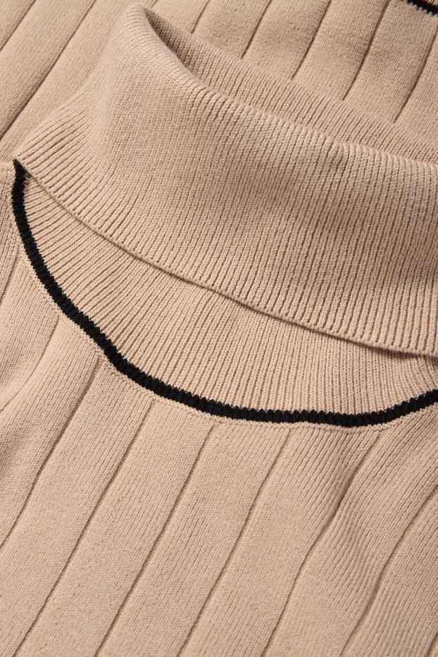 Donna - Maglione con collo a dolcevita - a maniche corte - a coste - beige