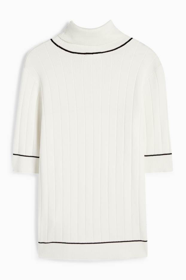 Women - Turtleneck jumper - short sleeve - ribbed - white