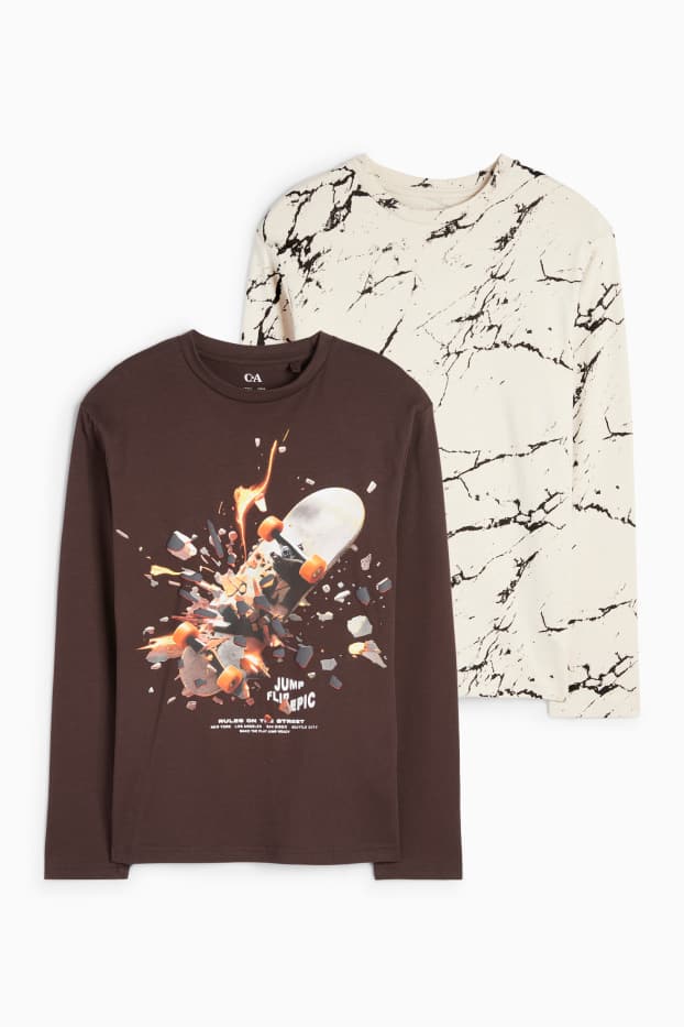 Kinderen: jongens - Set van 2 - skateboard - longsleeve - bruin