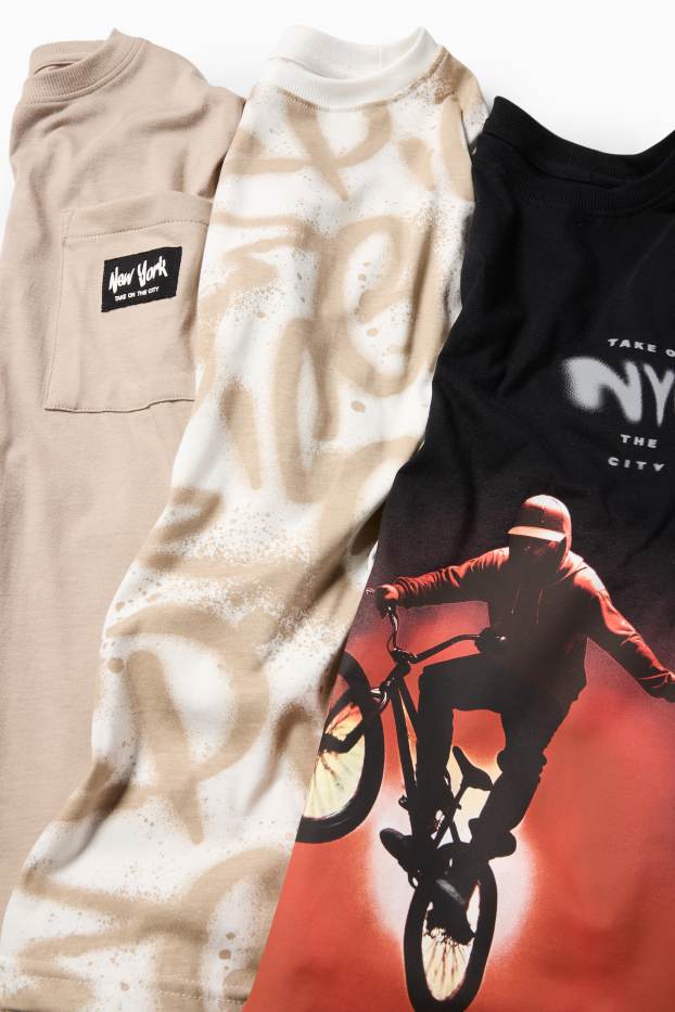 Kinder Jungen - Multipack 3er - BMX und Graffiti - Langarmshirt - schwarz