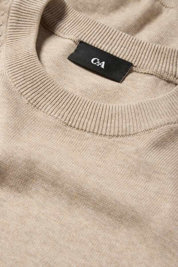 Hommes - Pull en maille fine - beige clair