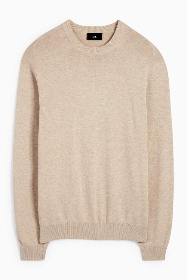 Hommes - Pull en maille fine - beige clair