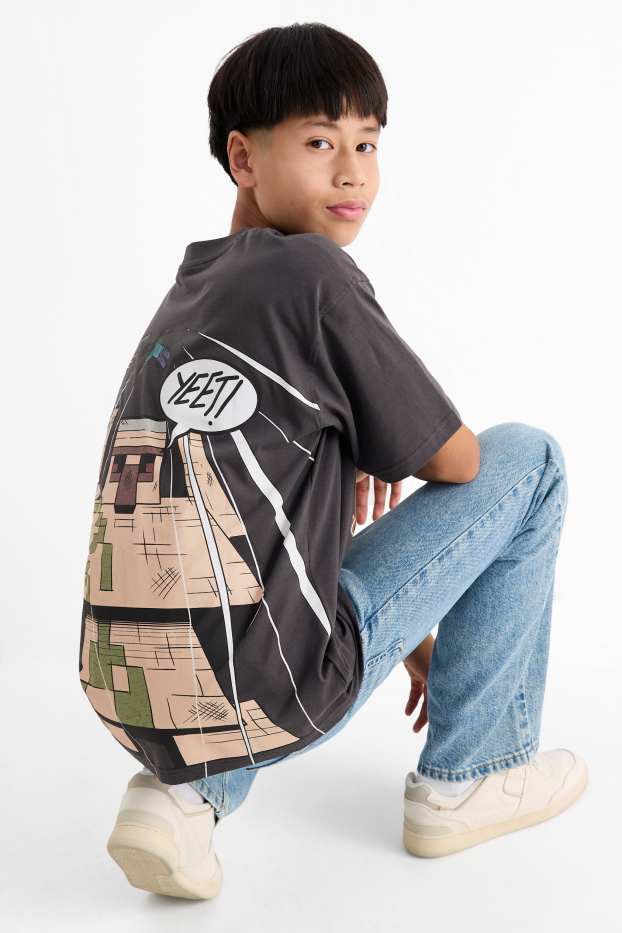 Kinder Buben - Minecraft - Kurzarmshirt - dunkelgrau