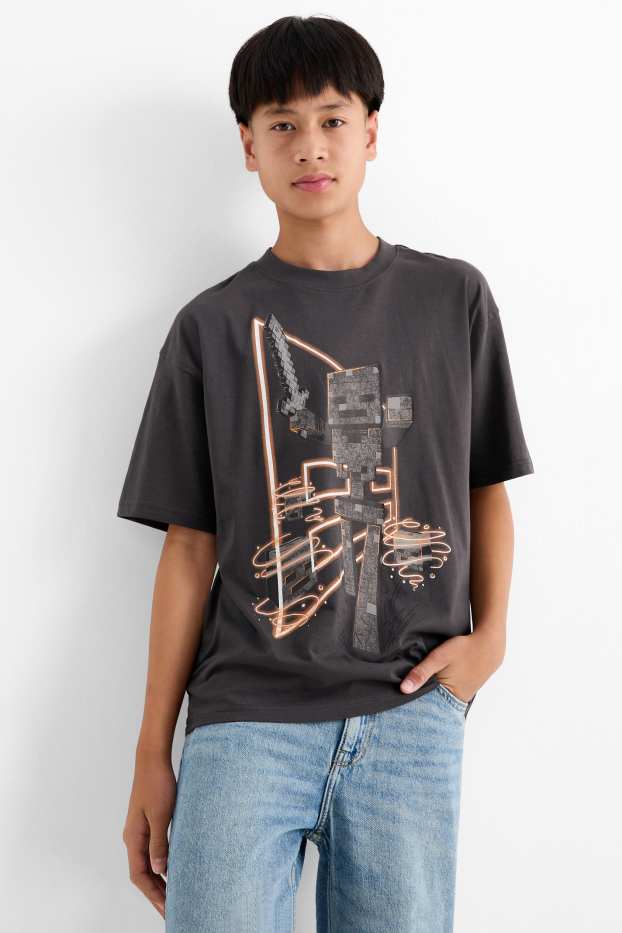 Kinder Buben - Minecraft - Kurzarmshirt - dunkelgrau