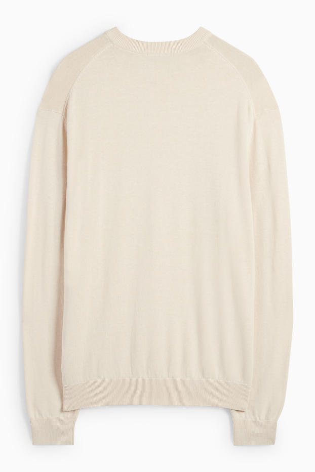 Uomo - Maglione in maglia fine - bianco crema