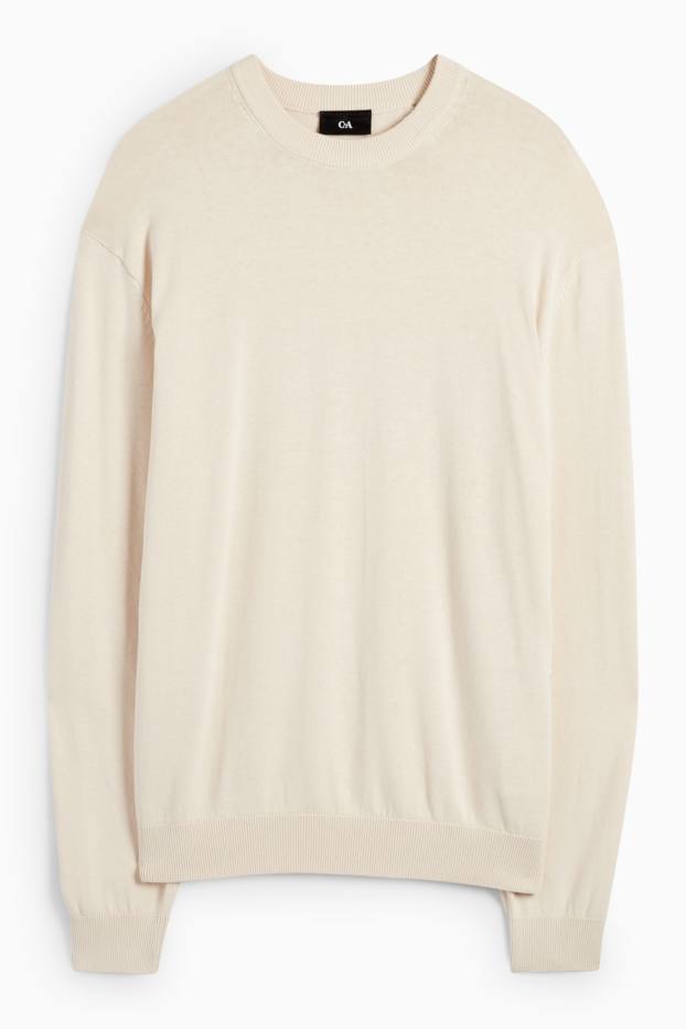 Uomo - Maglione in maglia fine - bianco crema
