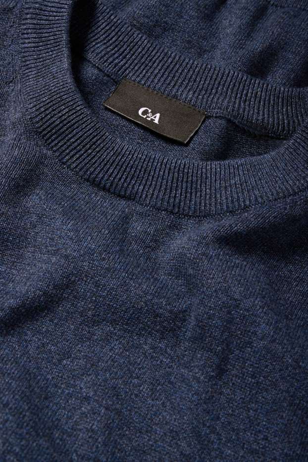 Heren - Fijn gebreide trui - donkerblauw