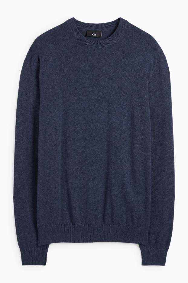 Heren - Fijn gebreide trui - donkerblauw