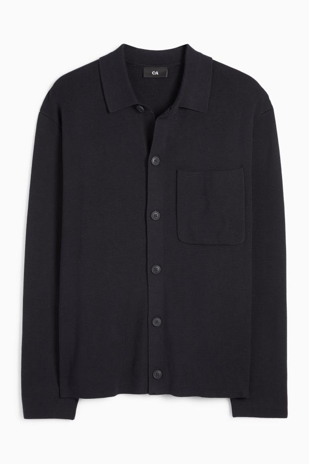 Herren - Strick-Hemd - Regular Fit - Kent - dunkelblau