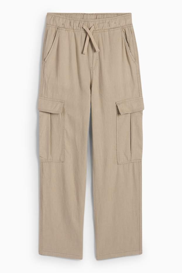 Kinder Jungen - Cargohose - Leinen-Mix - hellbeige