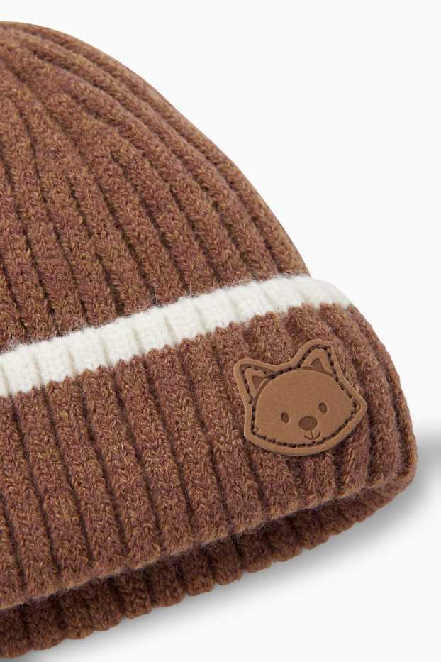 Baby Boys - Fox - knitted baby hat - ribbed - brown