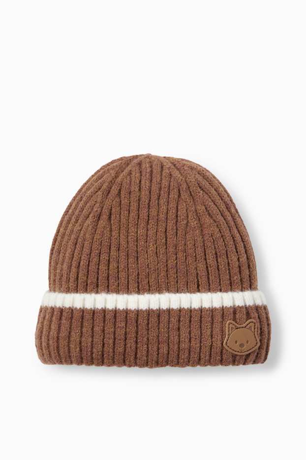 Baby Boys - Fox - knitted baby hat - ribbed - brown