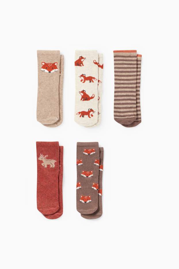 Baby Buben - Multipack 5er - Fuchs und Reh - Baby-Socken mit Motiv - hellbraun