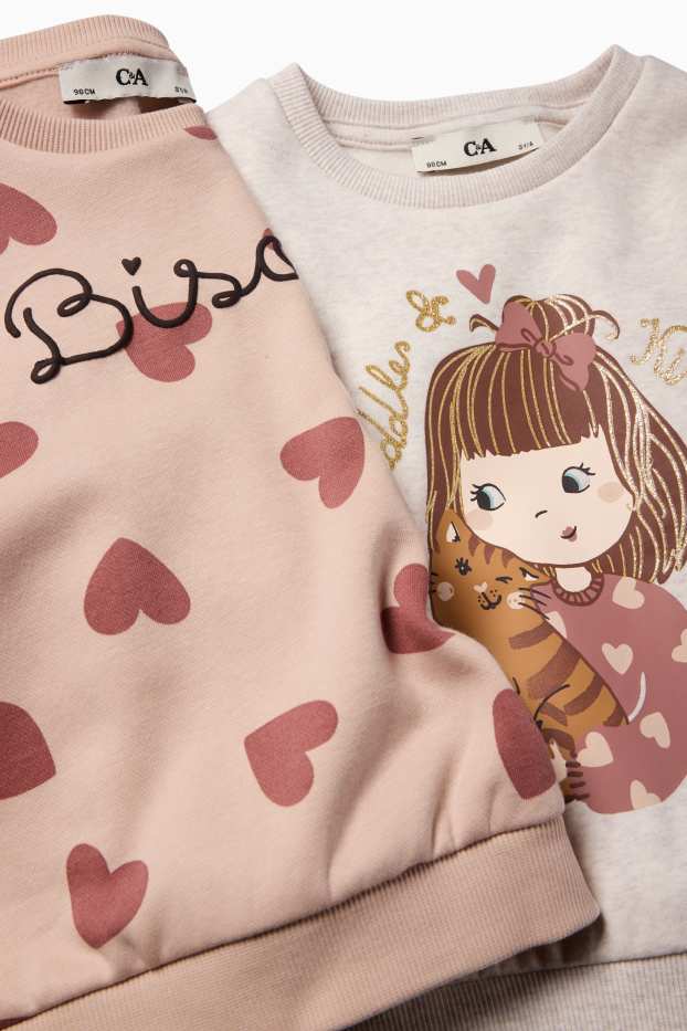 Enfants filles - Lot de 2 - chat et cœur - sweat - rose